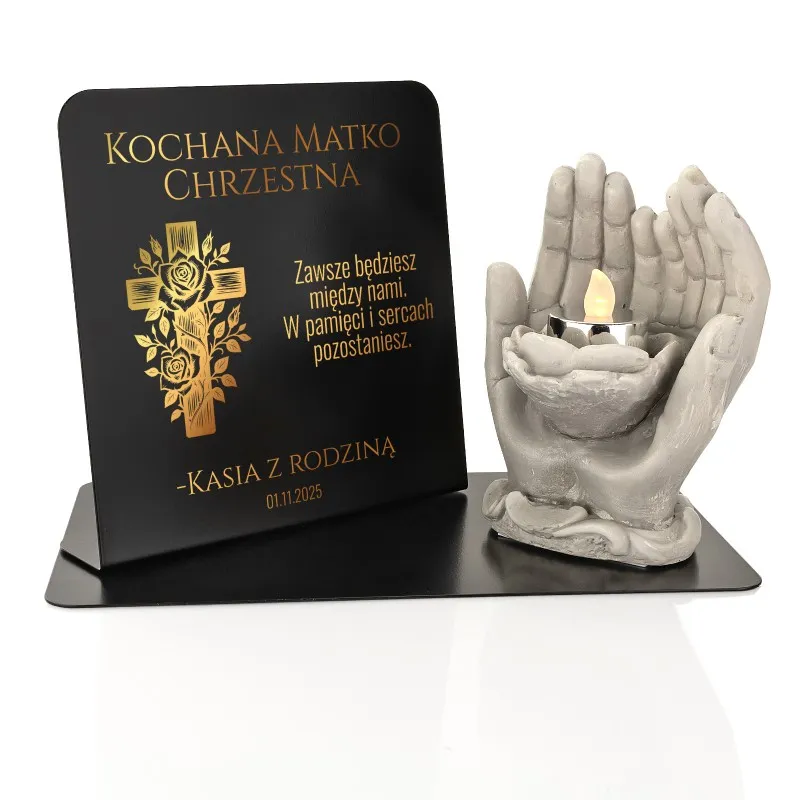 Statuetka dekoracyjna i LAMPKA LED na GRÓB MATKI CHRZESTNEJ