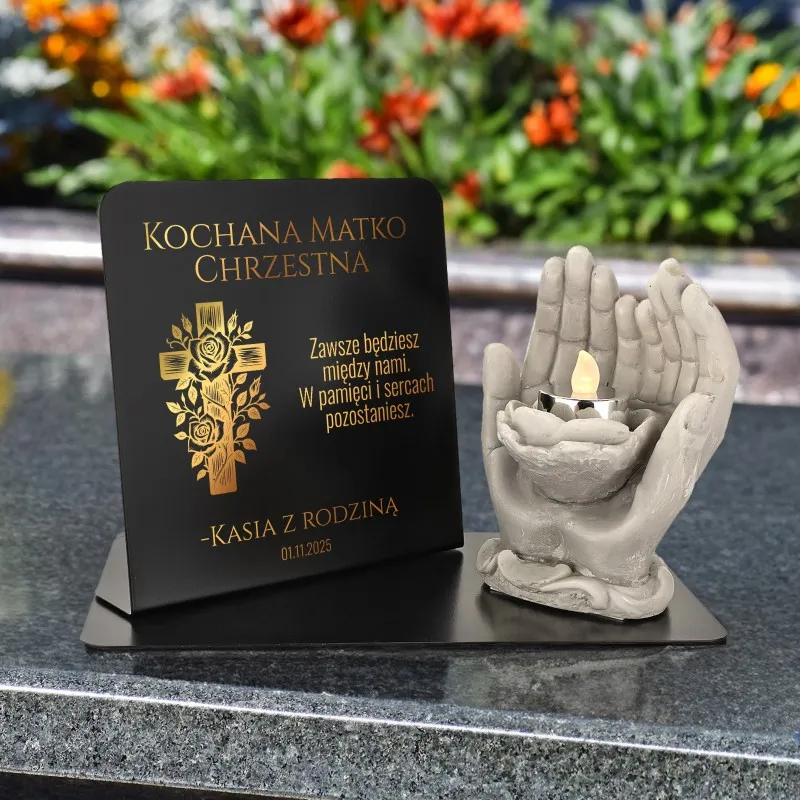 Statuetka dekoracyjna i LAMPKA LED na GRÓB MATKI CHRZESTNEJ