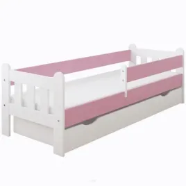 Zdjęcie produktu Łóżko dziecięce z szufladą z barierką 160X80 LEO biało różowy