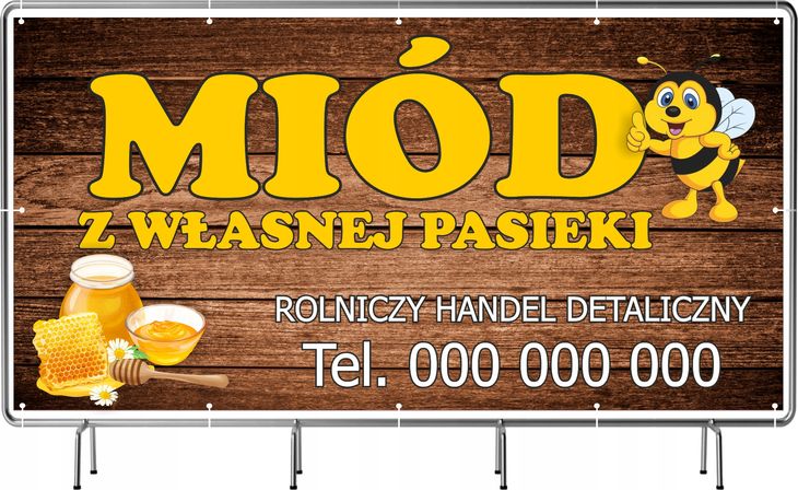 BANER REKLAMOWY 200x100cm gotowy projekt MIÓD Z WŁASNEJ PASIEKI plandeka