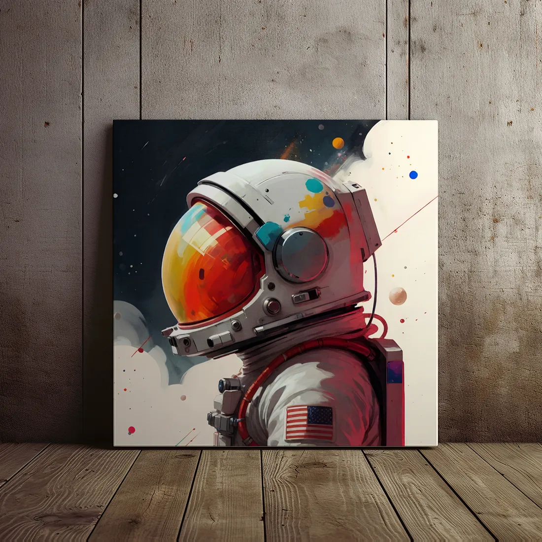 obraz-na-plotnie-abstrakcja-astronauta-100x100-cm-stan-nowy