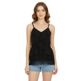 top-damski-fracomina-zaida-z-falbanami-koronka-na-ramiaczkach-czarny