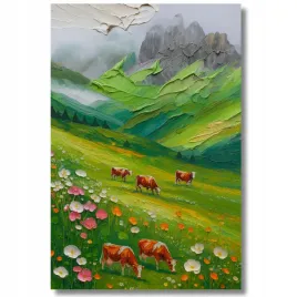 sliczny-obraz-gorska-laka-kwiaty-i-krowy-na-plotnie-50x70-impasto-prezent