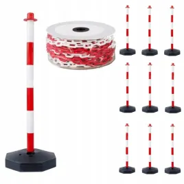 komplet-slupki-ostrzegawcze-x10-lancuch-wygrodzeniowy-bialo-czerwony-25m