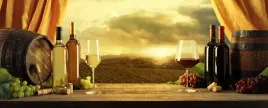 fototapeta-kuchenna-wino-winogron-butelki-395x280