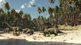 fototapeta-las-skaly-dinozaury-drzewa-3d-260x180