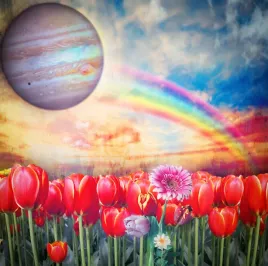 fototapeta-kwiaty-planeta-czerwone-tulipany-tecza