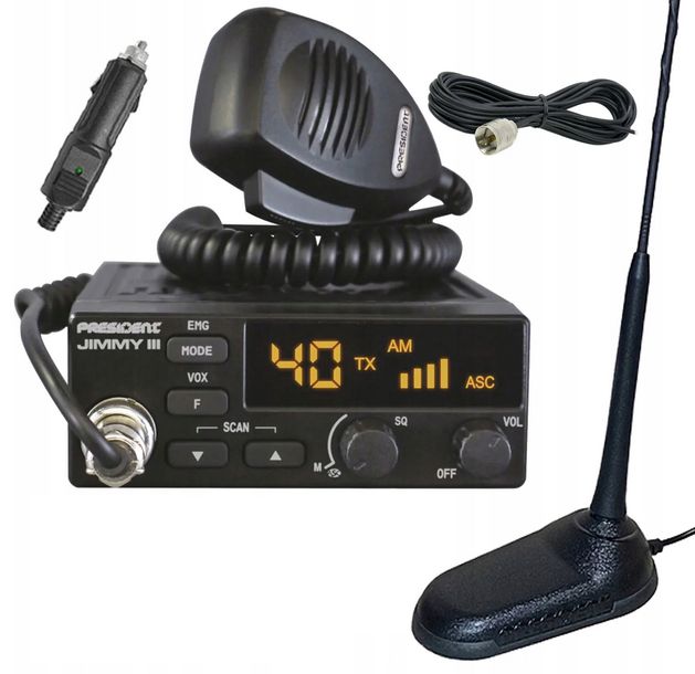ZESTAW CB RADIO PRESIDENT JIMMY 3 III ASC 12V AM FM + ANTENA VIRGINIA