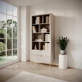 lante-regal-bezowy-90-cm-2-szuflady-ryflowana-zlote-nogi-uchwyty