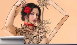 fototapeta-portret-kobiety-w-ramie-roze-390x280