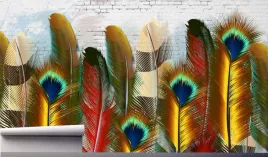 fototapeta-egzotyczne-piora-ceglany-mur-3d-390x280