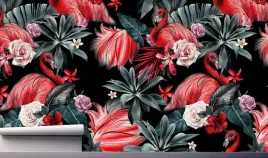 fototapeta-akwarela-kwiaty-flamingi-390x280