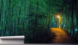 fototapeta-zielone-liscie-droga-park-noca-390x280