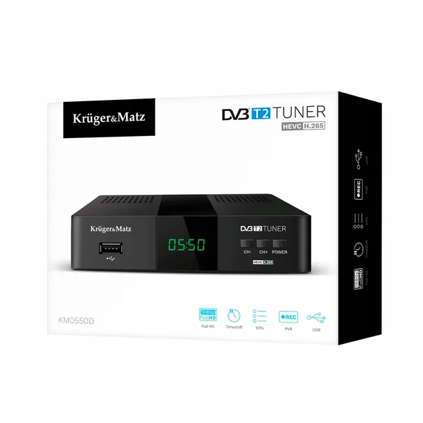 tuner-dvb-t2-h-265-hevc-krugerandmatz-hdmi-scart-pvr-epg-usb-dekoder-zlacza-cyfrowe-wyjscie-koaksjalne-cyfrowe-wyjscie-optyczne-hdmi-scart-euro-usb-zlacze-antenowe