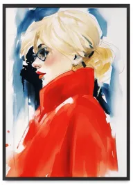 plakat-czerwony-plaszcz-kobieta-61x91-cm-w-czarnej-ramie