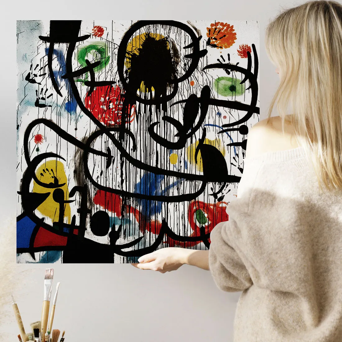 obraz-na-plotnie-abstrakcja-joan-miro-100x100-cm