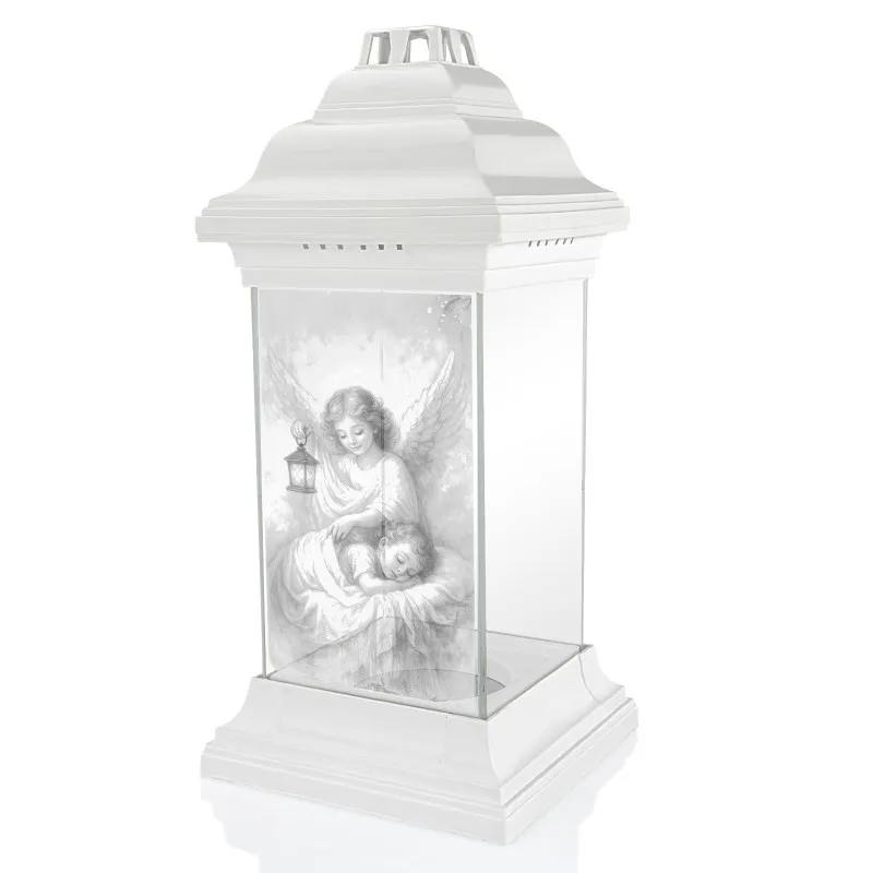 Znicz na Grób Dziecka dla Syna Córki Kapliczka Biały Witrażowy z Aniołem