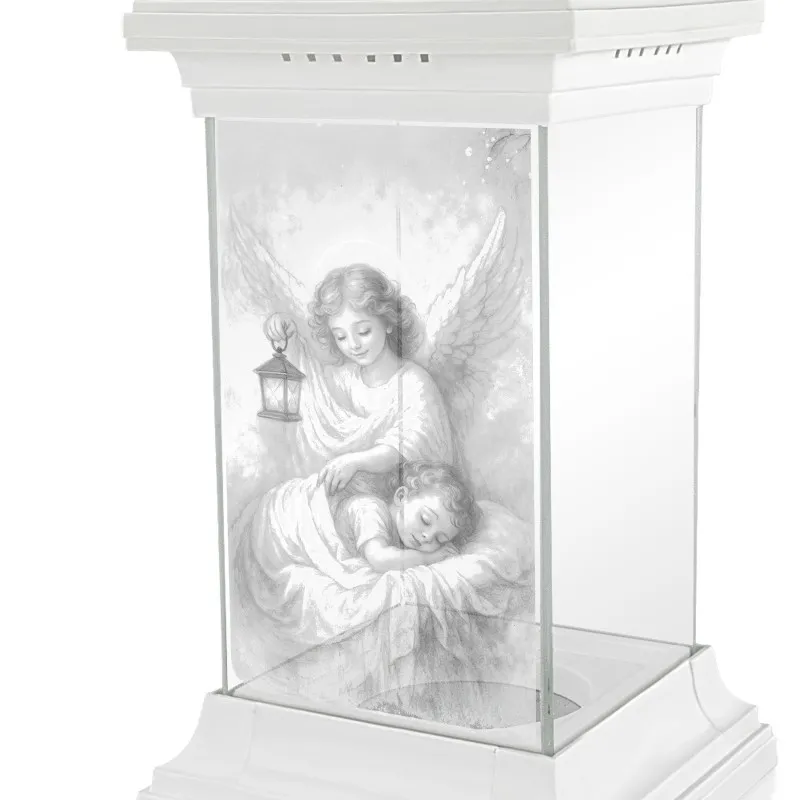 Znicz na Grób Dziecka dla Syna Córki Kapliczka Biały Witrażowy z Aniołem