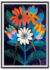 plakat-w-ramie-kolorowe-kwiaty-ilustracja-50x70-cm-w-czarnej-ramie