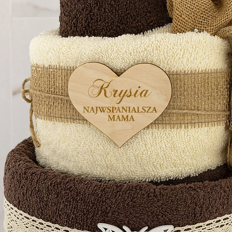 TORT z 3 RĘCZNIKÓW (brąz-ecru) GRAWER URODZINY PREZENT