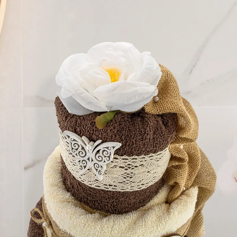 TORT z 3 RĘCZNIKÓW (brąz-ecru) GRAWER URODZINY PREZENT