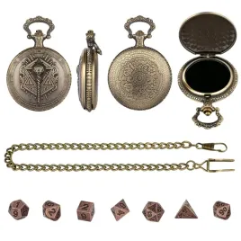 zegarek-pudelko-moc-rzutu-miedziany-malutki-zestaw-7-metalowych-kosci