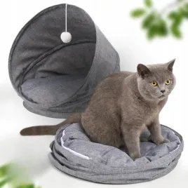 legowisko-dla-kota-budka-domek-z-tunelem-szary-skladany-2w1-rozmiar-s