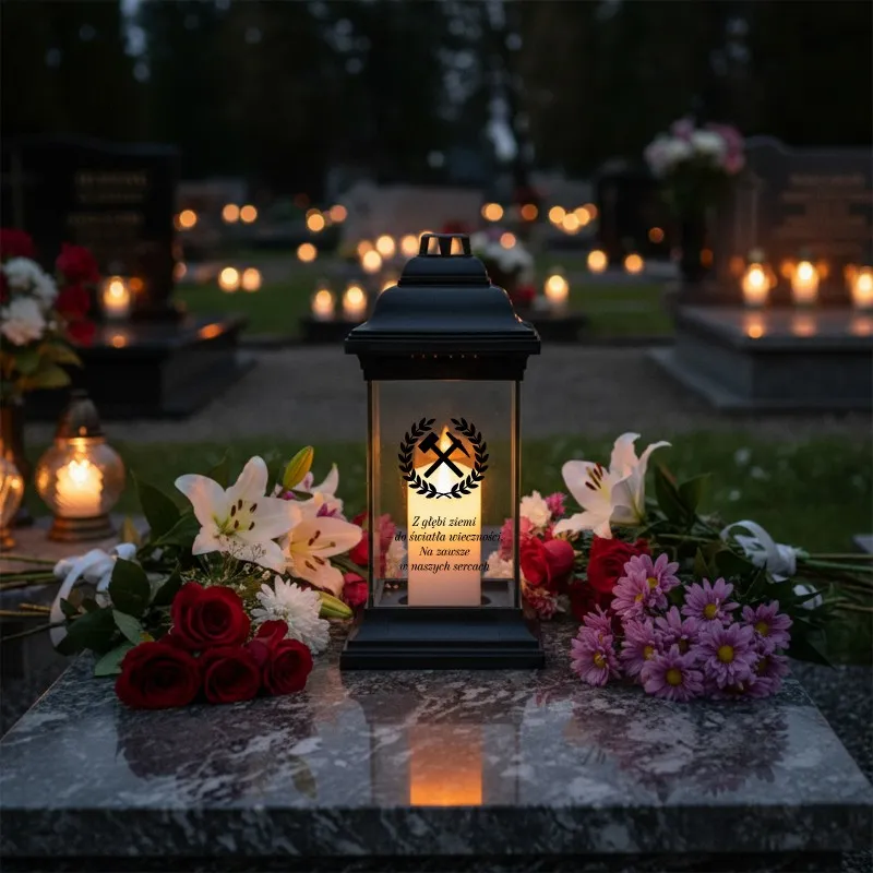 Znicz dla Górnika z Nadrukiem Dedykacji Grafiki Kapliczka na Grób Cmentarz