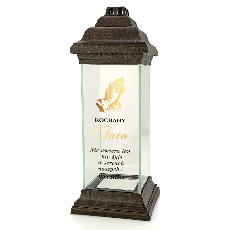 Znicz LAMPION kapliczka z NADRUKIEM dla TATY na CMENTARZ