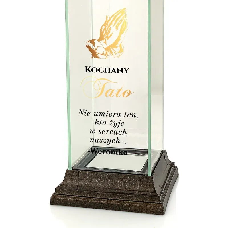 Znicz LAMPION kapliczka z NADRUKIEM dla TATY na CMENTARZ