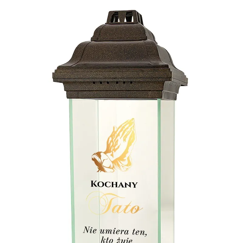 Znicz LAMPION kapliczka z NADRUKIEM dla TATY na CMENTARZ
