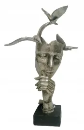 maska-na-podstawie-z-ptakami-srebrna-h34cm