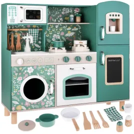 duza-drewniana-kuchnia-dla-dzieci-retro-vintage-lodowka-pralka-akcesoria