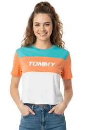 koszulka-damska-tommy-hilfiger-block-logo-pomaranczowa