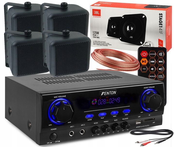 JBL 4 KOLUMNY NAŚCIENNE SUFITOWE PODWIESZANE NAGŁOŚNIENIE WZMACNIACZ BT USB