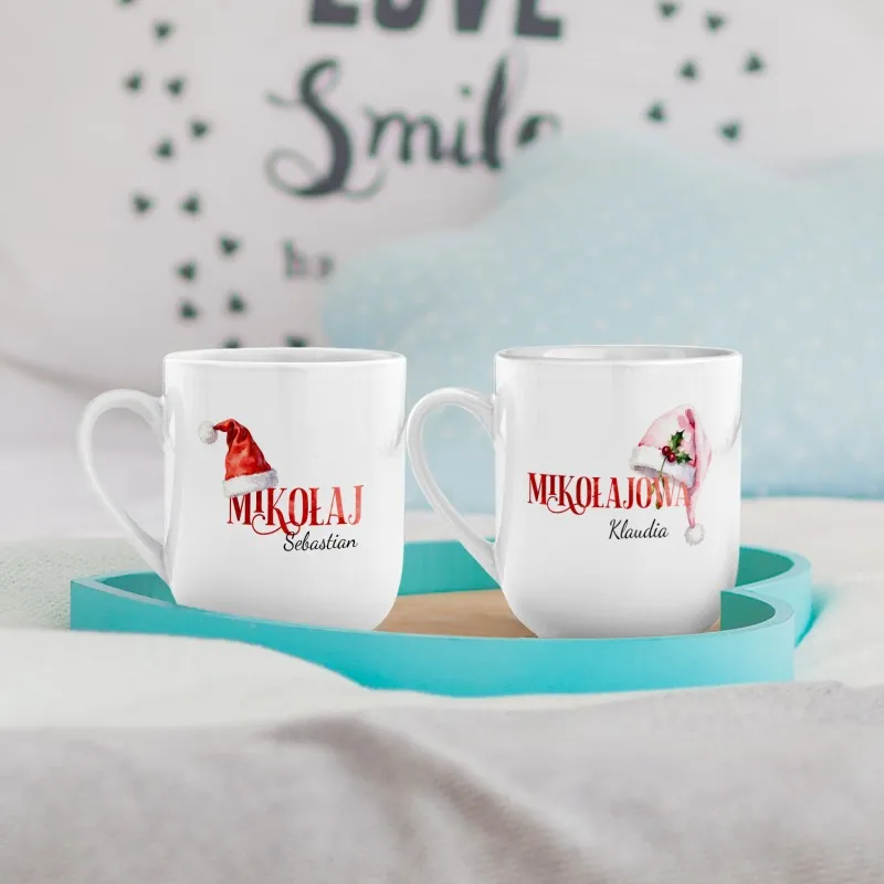 ZESTAW kubków z NADRUKIEM na MIKOŁAJKI dla PARY, ŚWIĄTECZNE kubki, PREZENT