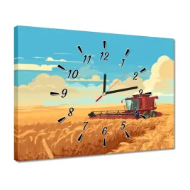 zegary-40x30-czerwony-kombajn-w-polu-na-zniwach