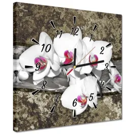 zegary-30x30-biala-orchidea-marmurkowe-tlo