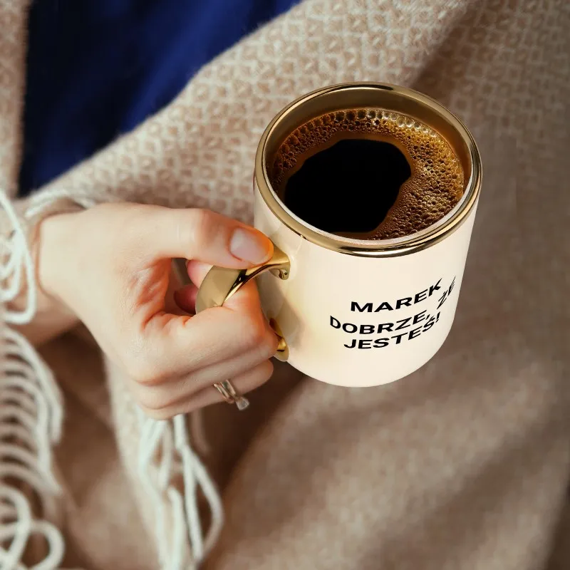 Kubek ZE ZŁOTYM UCHEM i NADRUKIEM dla NIEGO, CERAMICZNY, UPOMINEK