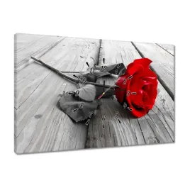 zegary-60x40-czerwona-roza-na-deskach