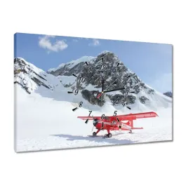 zegary-60x40-czerwony-samolot-w-gorach