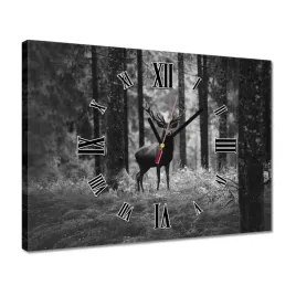 zegary-40x30-jelen-w-lesie-bandw