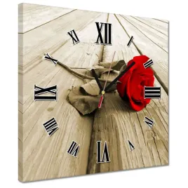 zegary-30x30-czerwona-roza-na-deskach