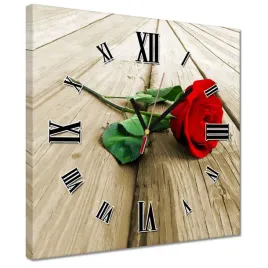 zegary-30x30-czerwona-roza-na-deskach