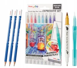 pisaki-brushe-pentel-landscape-9-szt-pedzelek-olowek-pentel-hb-3x