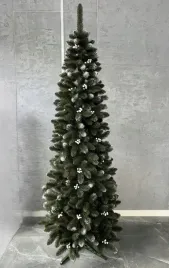 choinka-sztuczna-sosna-smukla-220cm-zdobiona-bialymi-kulkami-waska-slim