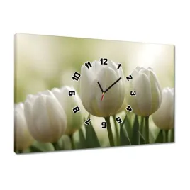 zegary-60x40-biale-tulipany