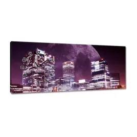 zegary-100x40-fioletowe-miasto-noca-ksiezyc-wiezowce