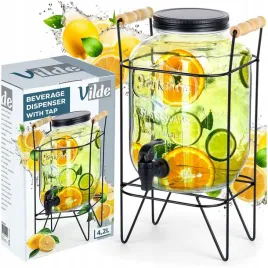 sloj-napoje-duzy-sloik-dystrybutor-szklany-kranem-kranikiem-stojakiem-42l