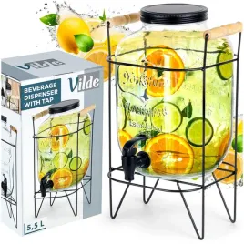 sloj-napoje-duzy-sloik-dystrybutor-szklany-kranem-kranikiem-stojakiem-55l